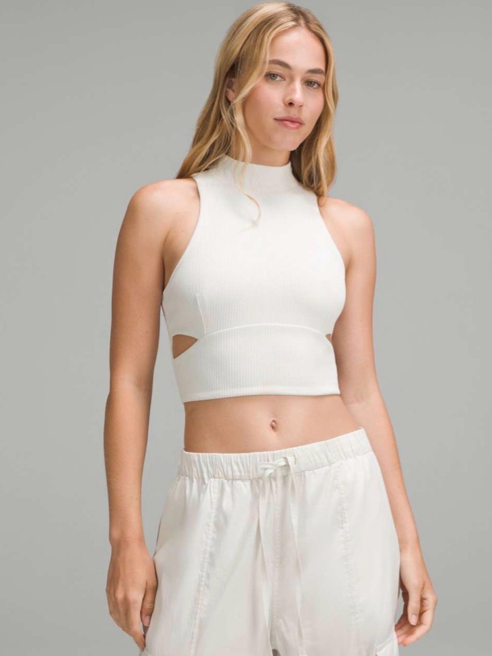 Lululemon Ribbed Softstreme Mockneck Cropped Tank Top Bone Women’s Small - Picture 1 of 14